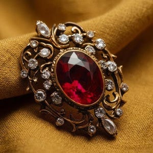 Broche d'inspiration vintage en rubis rouge, broche de luxe plaquée or jaune 14 carats