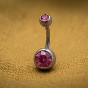 Women's Pink Ruby Navel Belly Button Ring, 14K White Gold Plated Minimalist Body Piercing