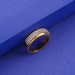 Cluster Diamond Gold Ring, Round Moissanite Gold Ring, 14k Gold Plated Handmade Ring For Men, 925 Sterling Silver Ring, Fancy Ring For Gift