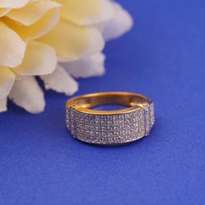 Moissanite Gold Ring, Round Cluster Diamond Ring, 14k Gold Plated Handmade Ring For Men&#39;s, 925 Sterling Silver Ring, Fancy Ring Gift For Him