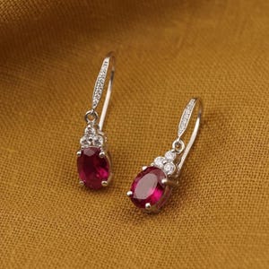 Women's Pink Ruby Drop Earrings 14k Gold Plated Silver Romantic Wedding Earrings