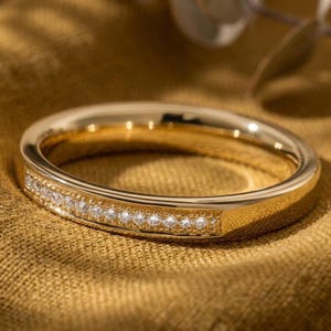 Moissanite/Diamond Wedding Band Women's, 14K  Yellow Gold Plated Stacking Band For Her