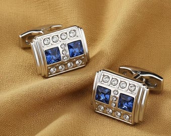ブルーサファイアのカフスボタン、花婿の付添人へのギフト、14K 