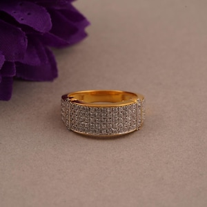 Cluster Diamond Gold Ring, Round Cut Moissanite Gold Ring, 14k Gold Plated Handmade Ring For Men&#39;s, 925 Sterling Silver Ring, Gift For Him