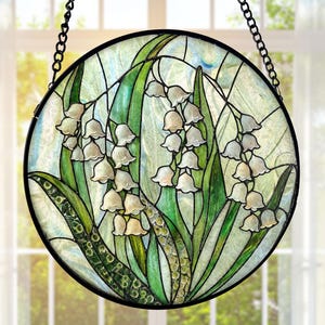 Lily of the Valley Stained Glass Suncatcher: Floral Window Hanging