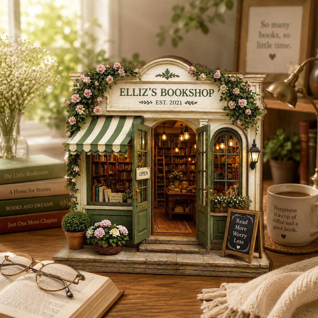 Custom Book Store Design Personalized Bookshop Wooden Block, Custom Bookstore Decor, Cozy Reader ...
