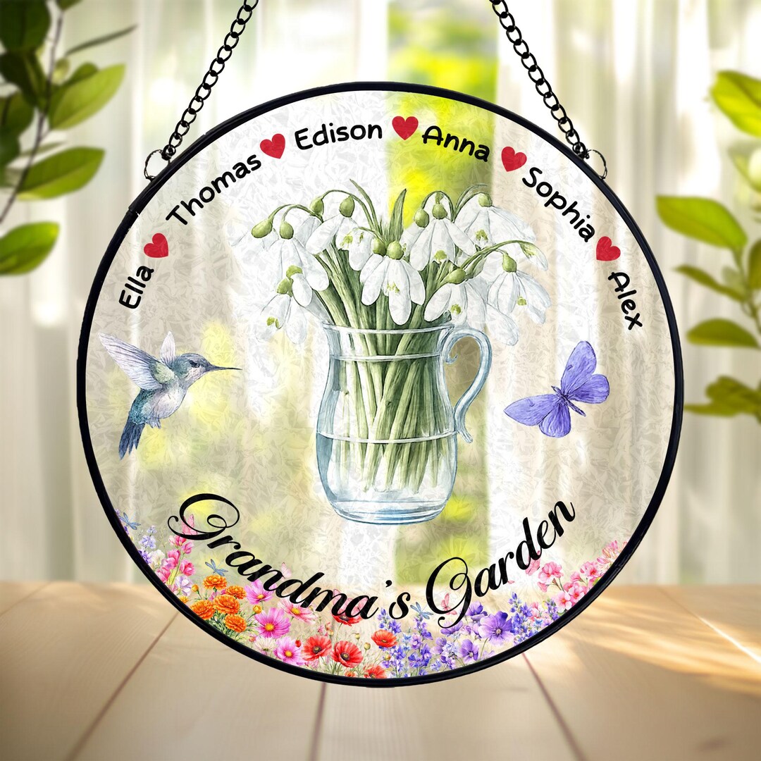 Personalized Grandma’s Garden Stained Glass Suncatcher, Custom Family ...