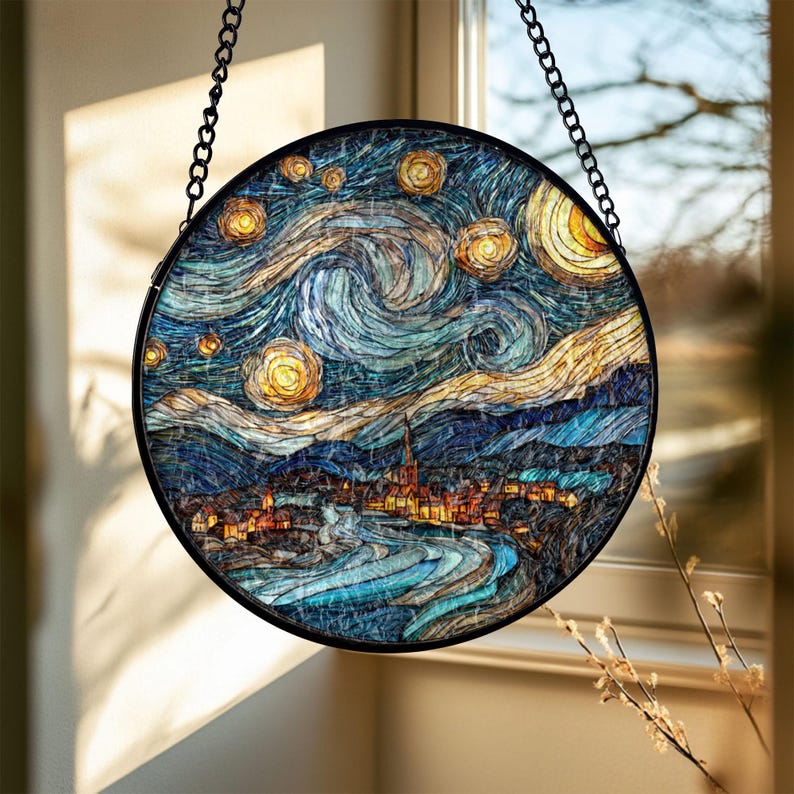 Starry Night Suncatcher: Van Gogh Inspired Stained Glass Window Art - Etsy