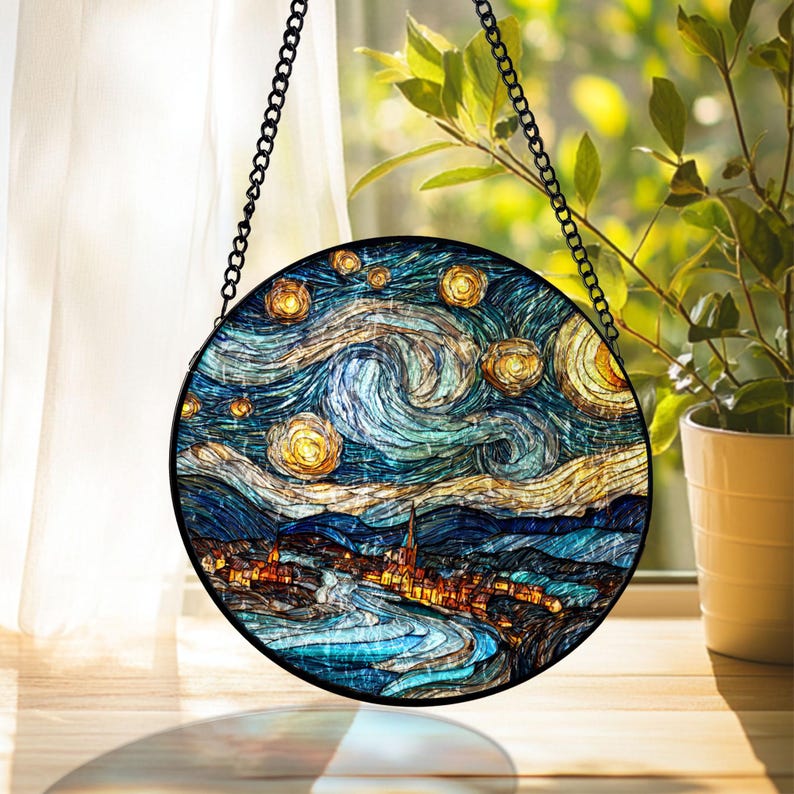 Starry Night Suncatcher: Van Gogh Inspired Stained Glass Window Art - Etsy