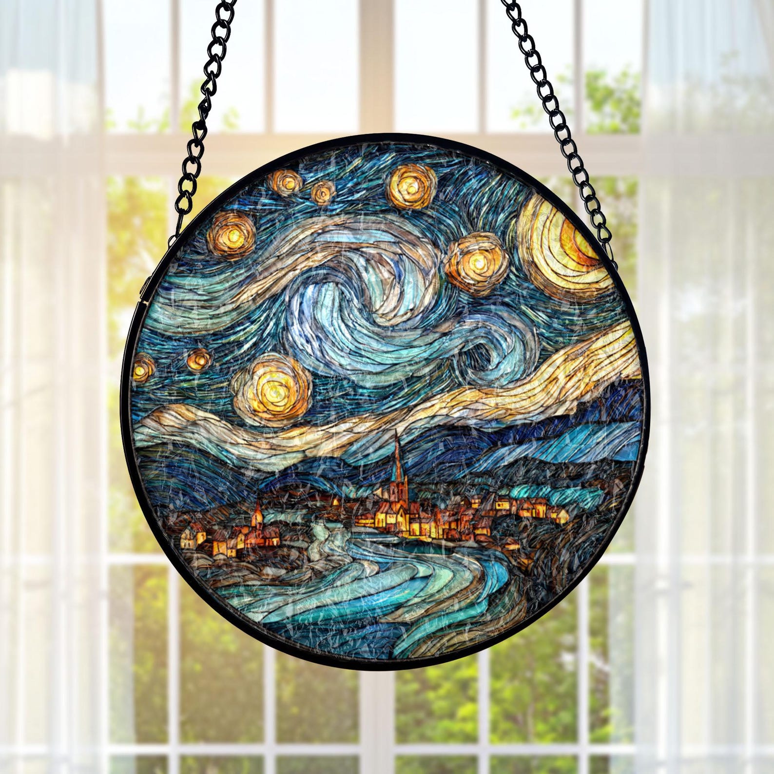Starry Night Suncatcher: Van Gogh Inspired Stained Glass Window Art - Etsy