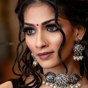 Oxidized Kundan Choker/Boho Necklace Earrings Set/Indian Ethnic Jewelry/Tribal Statement Jewelry For Women/Navratri Jewelry/Garba Necklace