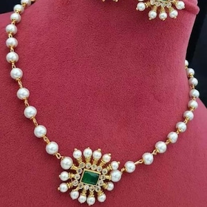 Kundan Cz Necklace With Earrings/Lightweight Necklace/Wedding necklace/Temple jewelry/South Indian jewelry/Kundan necklace/Choker