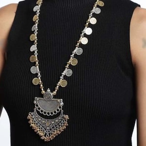 Oxidized Golden Necklace/Long Oxidized Necklace/Indian Ethnic Jewelry/Necklace Choker/Garba Jewelry/Diwali Jewelry/New Year Gift