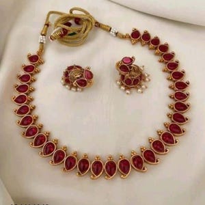Antikes Design Südindische Halskette/Tempel Schmuck/Traditionelle Vergoldete Halskette/Hochzeit Schmuck Set/Statement Halskette/Kemp Halskette