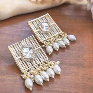 Kundan Jhumka Earrings: Indian Wedding Jewelry, Ethnic Brass Bells