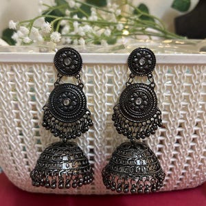 Beautiful black oxidized jhumka earrings/ethnic afghani earrings/indian oxidized earrings/indian jewelry/women jhumka/gift for women