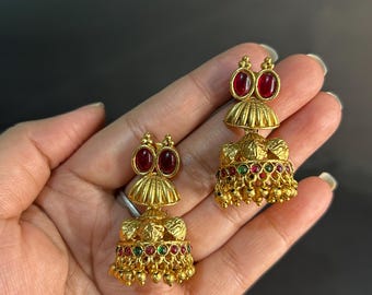 Bridal Gold Plated Meenakari Jhumka/Indian Wedding Jewelry/Bollywood Earrings