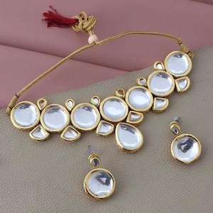 Traditional Wedding Choker/Handmade Ethnic Necklace For Women/Wedding Gift Set/Kundan Choker With Earrings/Wedding Wear Necklace