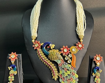 Meenakari Kundan Peacock Choker Set: Gold Plated Bridal Necklace