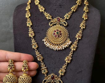 Gold Plated kemp Double Jewelry Set/Kundan Wedding Necklace/Wedding Wear