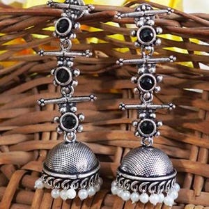 Oxidized jhumka earrings/silver toned oxidized earrings/indian jewelry/oxidized silver jhumka/gift for her/rajsthani jewelry