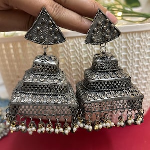 Desi jhumka/oxidized jhumka/ethnic wear jhumka/indian oxidized earrings/gift for sister/indian jhumka/desi earrings