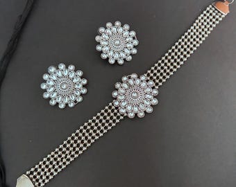 Oxidized Silver Necklace With Earrings/Bollywood Necklace/Banjara Jewelry/Ethnic Wear
