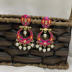 Pink meenakari kundan earrings for wedding party/ethnic wear earrings/traditional earrings/south indian jewelry