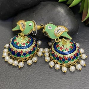 Green meenakari jhumka earrings/afghnai jhumka/ethnic jhumka earrings/partywear jhumka/jhumka for girls/dangler jhumka/jhumki earring