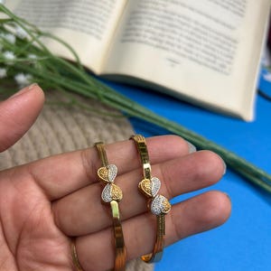 Heart Shape Adjustable Bangles/Bollywood Style Gold Plated Bangles/Bridal Statement Bangles/Indian Wedding Bangles/Gold Plated Jewelry