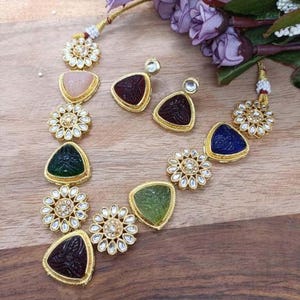 Trendy Indian Bridal Set/Long Necklace Set/Bridal Jewelry Set/Gift For Her/Multicolor Necklace/Bollywood Necklace/Wedding Jewelry