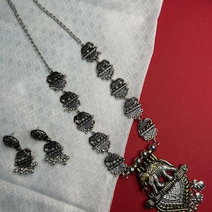 Indian Elephant Design Jewelry Set/Necklace With Earrings/Oxidized Jewelry/Oxidized Jewelry/Birthday Gift/Diwali Gift/New Year Jewelry