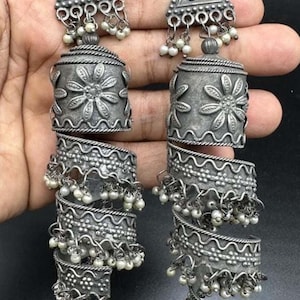 Oxidized Black Jhumka Earrings: Indian Bollywood Style Dangles