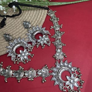 Oxidized Brass Indian Jewelry Set: Antique Style Necklace & Earrings