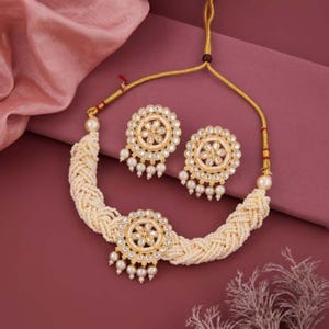 Kundan Polki Necklace/Bollywood Choker Set/Kundan Polki Necklace/Beaded Necklace/Traditional Wear Choker Set/Ethnic Jewelry