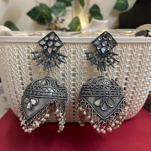 Black oxidized heavy jhumka/traditional wear/designer jhumka/indian jewelry/pakistani earrings/women earrings