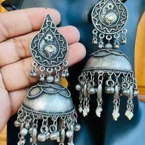 Traditional Oxidized Jhumka Earrings/Bohemian Ethnic Jewelry For Women/Handcrafted Oxidized Jhumka/Festival Jewelry/Garba Earrings
