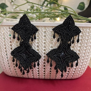 Handmade black earrings/seed beads earrings/boho earrings/gift for women/tribel earrings/fashion earrings/trendy jewelry