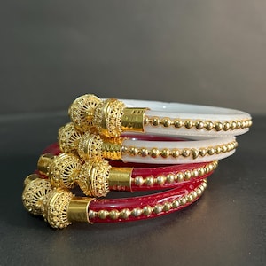 Wedding Sankha Pola Bangles: Traditional Red and White Indian Bangles