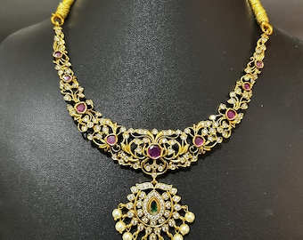 Kemp Rubin Förgyllt Indiskt Smyckeset/Matt Finish Cz Halsband
