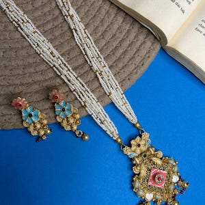 Vergoldete lange Halskette/südindischer Schmuck/indischer Schmuck/Tempel Halskette/Tempel Schmuck/Desi Halskette/Geschenk für Sie/Navratri Schmuck