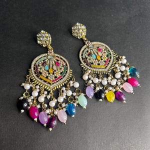 Multicolor Kundan Jhumka Earrings/Lightweight Jewelry/Gift For Her