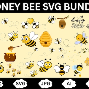 Pakiet Bee Farm SVG | Słoik na miód, ul, wzory plastra miodu, pliki do wycinania kwiatów z pszczołami