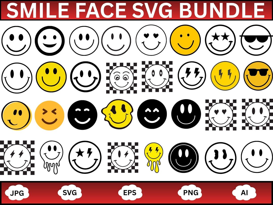 Happy Emoji SVG Pack | Smiley Face Clipart, Cricut Silhouette (digital ...