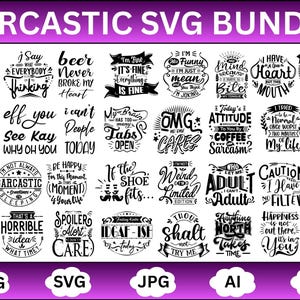 Lot de svg sarcastique, conception de chemise de sarcasme, citations drôles Svg, Svg drôle Cricut, SVGcraftor, cadeau maman drôle, maman drôle Png, silhouette, Cricut