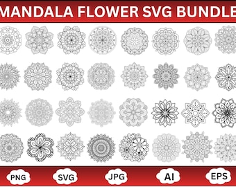 マンダラSVG PNGバンドル、マンダラフラワーSVG、CricutとSilhouette PNG用の複雑なベクターデザイン、Cricut Silhouetteデジタルダウンロード