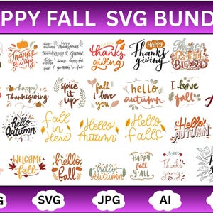Fall SVG Bundle: Autumn Designs, Thanksgiving Clip Art (Digital Download