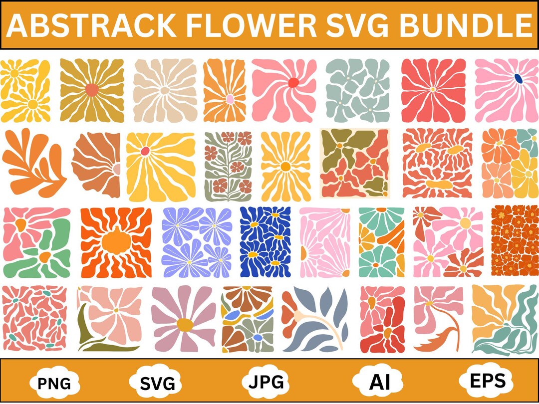 Abstract Flower Svg & Png Bundle, Danish Flower Svg, Retro Flower Svg ...