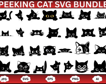 Katzen-Svg Bundle | Spähende Katze Designs | Silhouette Schnittdateien für Cricut | Sofortiger digitaler Download