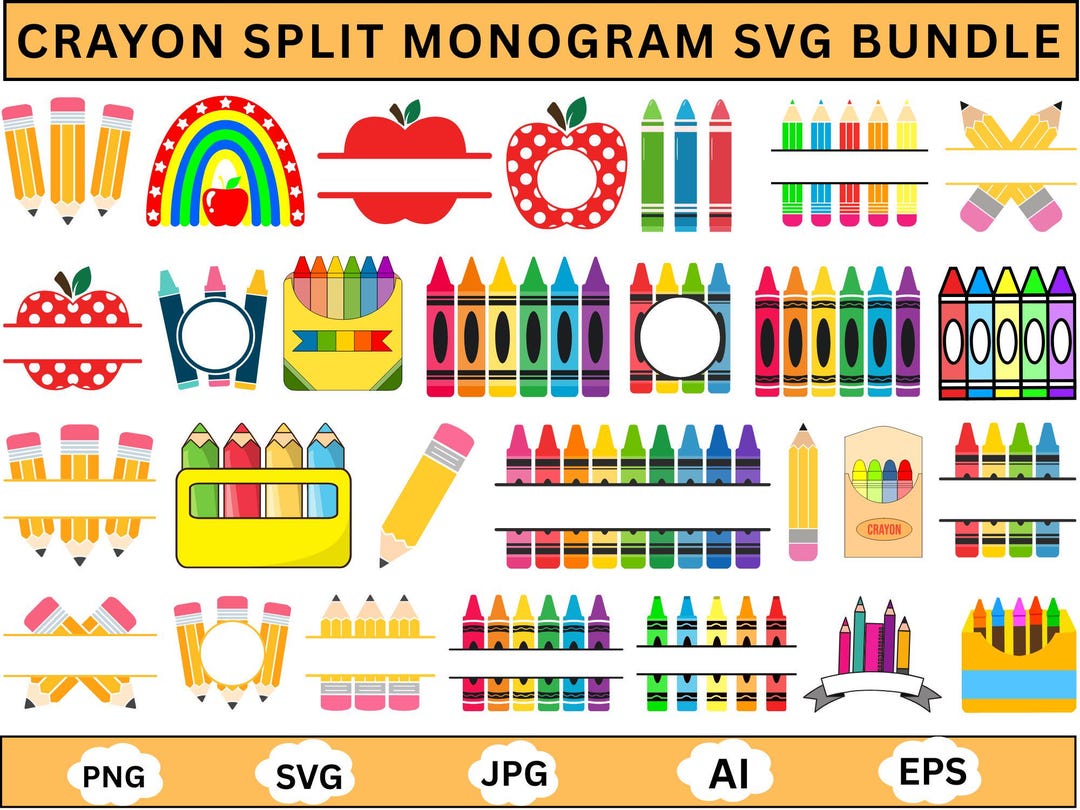 Crayon Split Monogram SVG, Teacher Usable SVG, Colours Cut File, Kids ...
